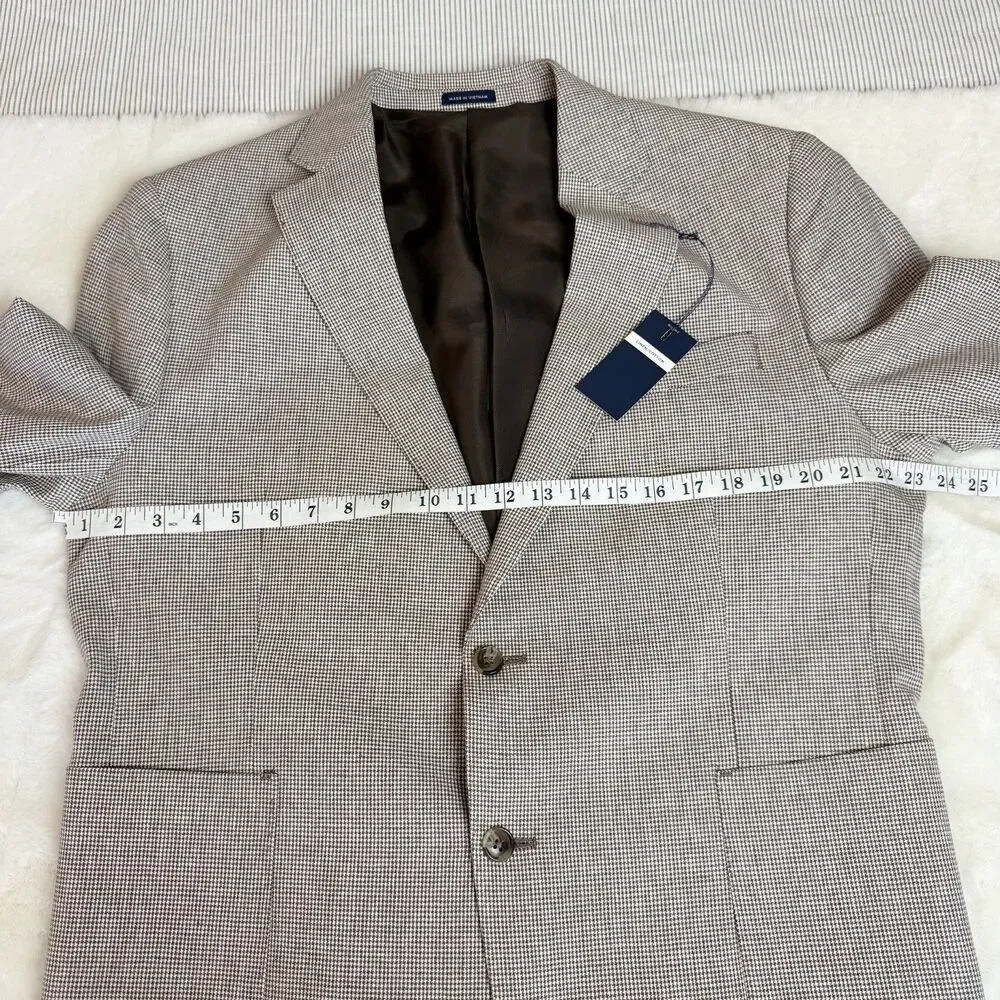 Stafford Classic Fit Sport Coat Brown Houndstooth NEW Cotton Linen Men’s 44S